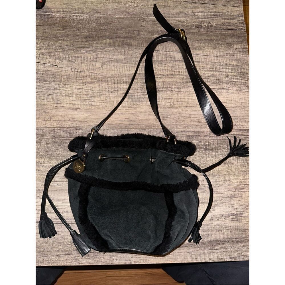 Ugg Quinn Black Suede Sherpa Bucket Bag Purse